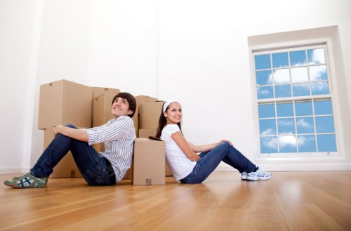 Packed boxes and furniture inside a moving truck before departure