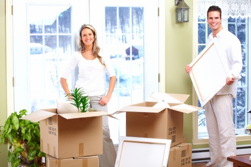 Packed office boxes ready for relocation in Richmonduponthames